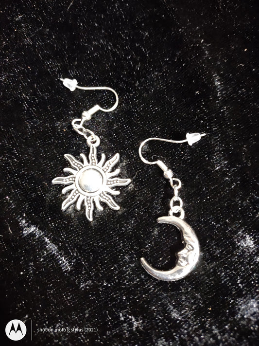 Dangly Sun and Moon Earrings